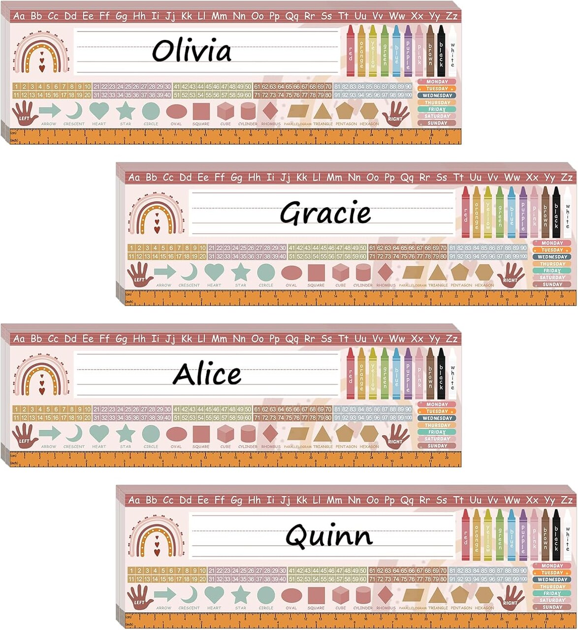 48 Pcs Boho Rainbow Desk Name Tags, Multipurpose Name Plates Alphabet